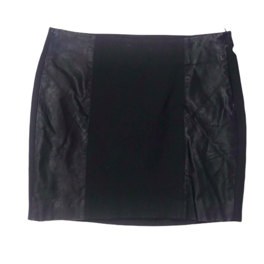 NWT Zara XS black‎ stretch faux leather panel distressed mini skirt New